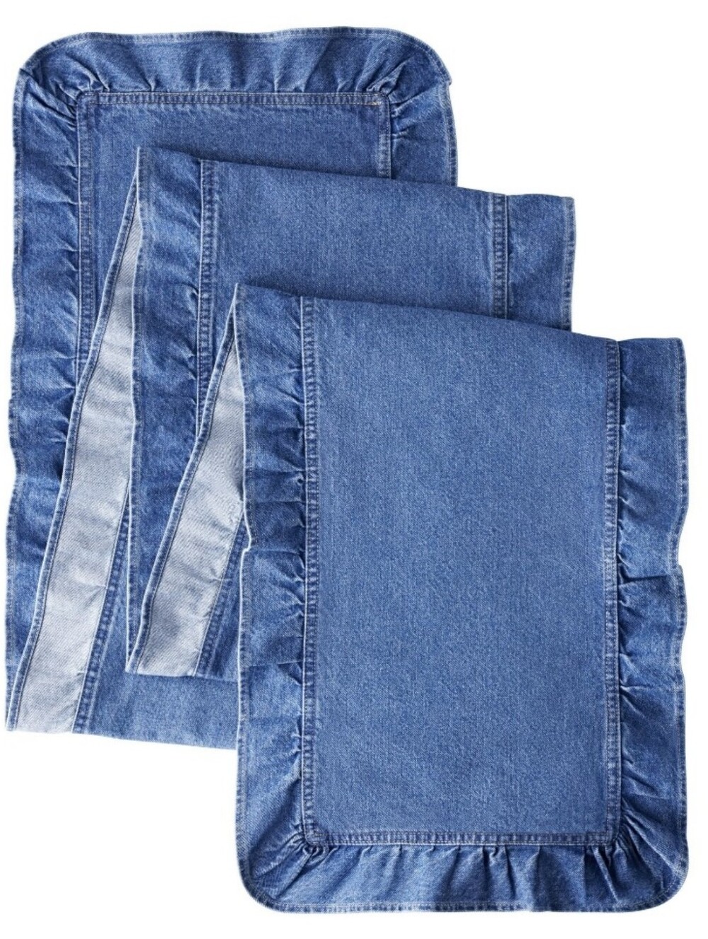 🤎 New The Pioneer Woman Denim Blue Ruffled Table Runner
